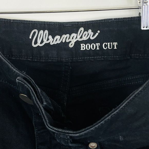 Wrangler Black Dark Wash Bootcut Logo Pockets Denim Jeans Juniors 11 x 32 - Picture 6 of 7